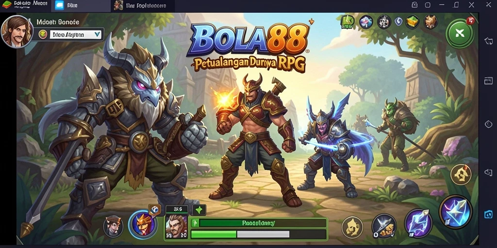 Screenshot BOLA88 menampilkan pertempuran seru dengan karakter-karakter fantasi.