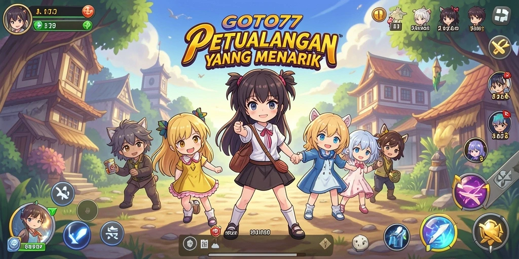 Screenshot utama GOTO77 menampilkan aksi pertarungan karakter Anime.