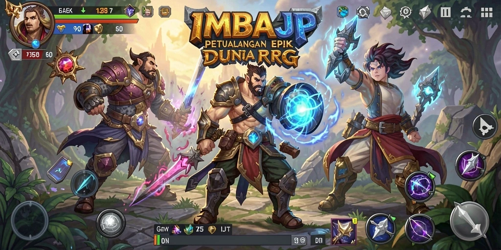 Gambaran gameplay dari IMBAJP dengan karakter beraksi dalam pertempuran RPG.