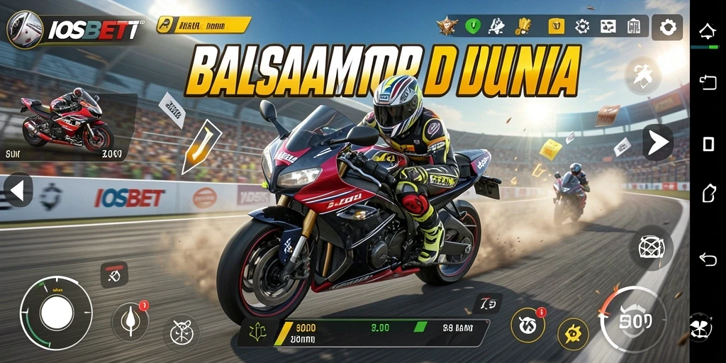 Screenshot gameplay IOSBET menampilkan aksi balap motor yang menegangkan.