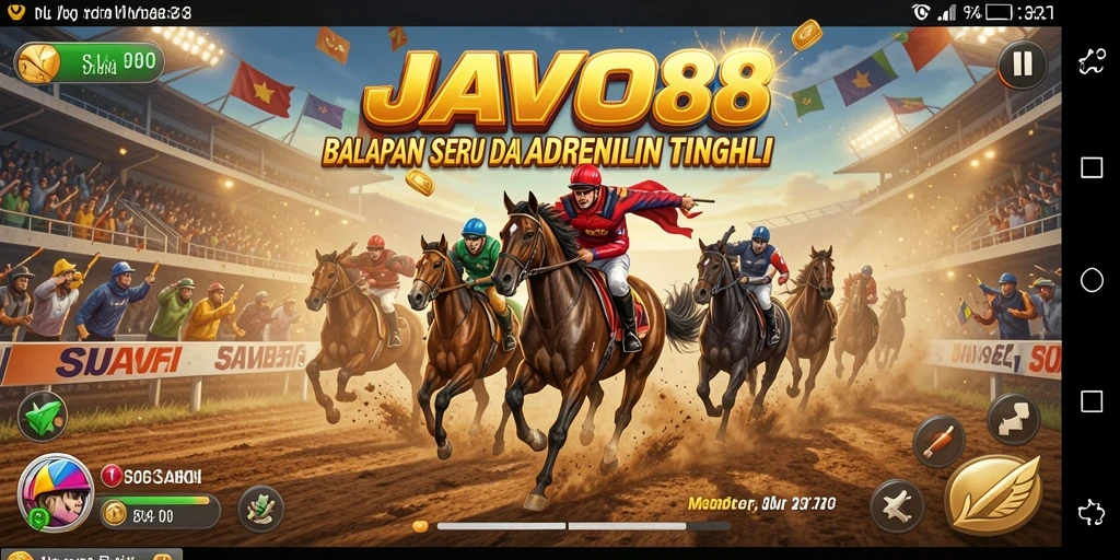 Screenshot gameplay <strong>JAVO88</strong> yang menampilkan aksi balapan yang mendebarkan.
