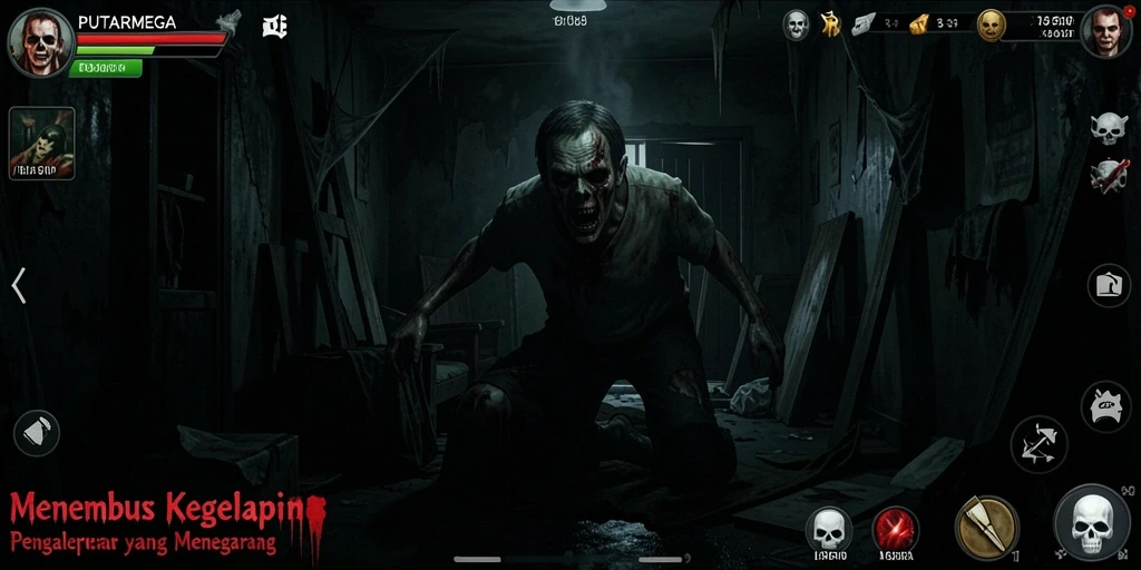 Screenshot gameplay PUTARMEGA dengan suasana mencekam dan intens.